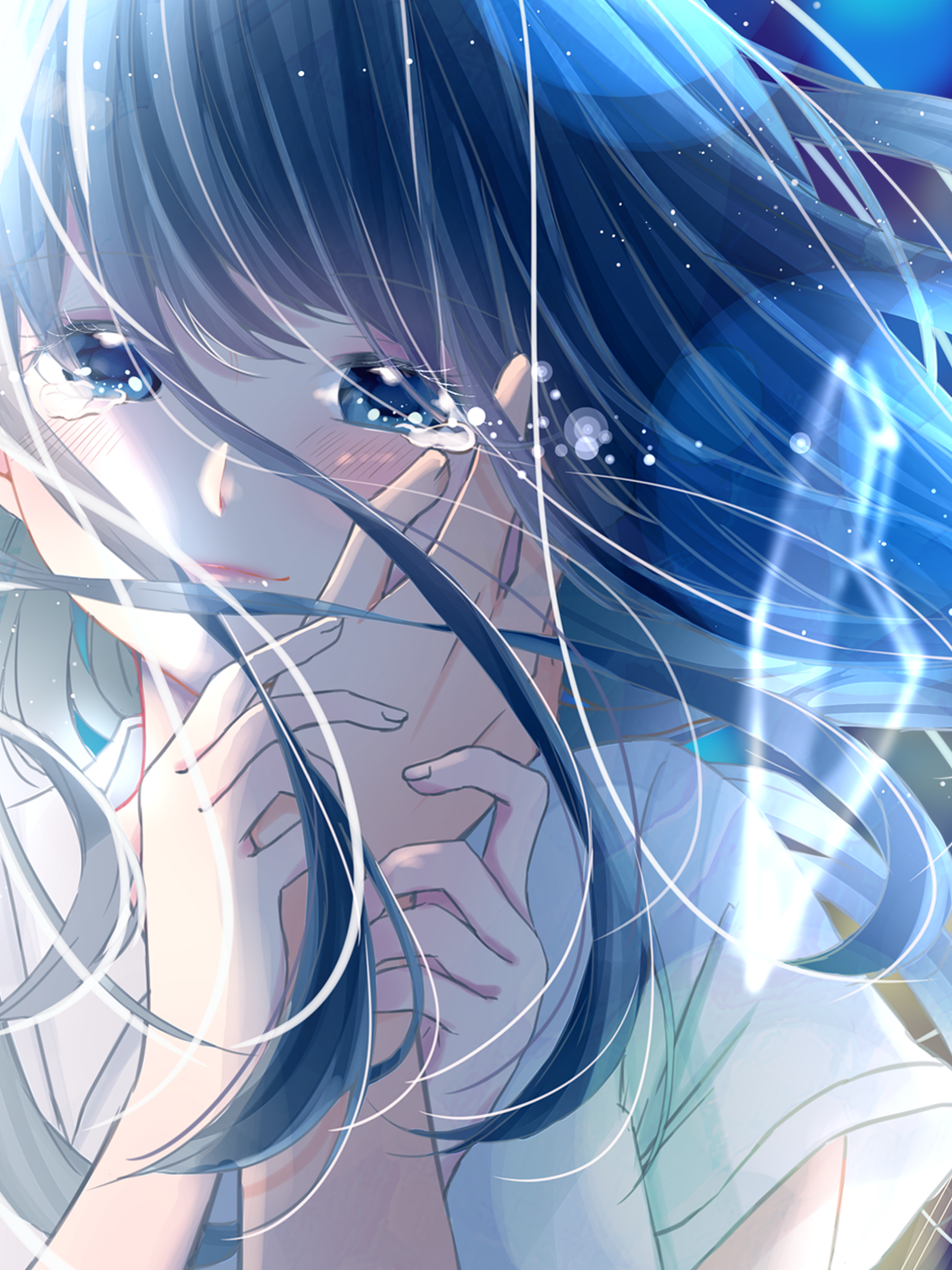 Anime Girl Crying Romance Long Hair Tears