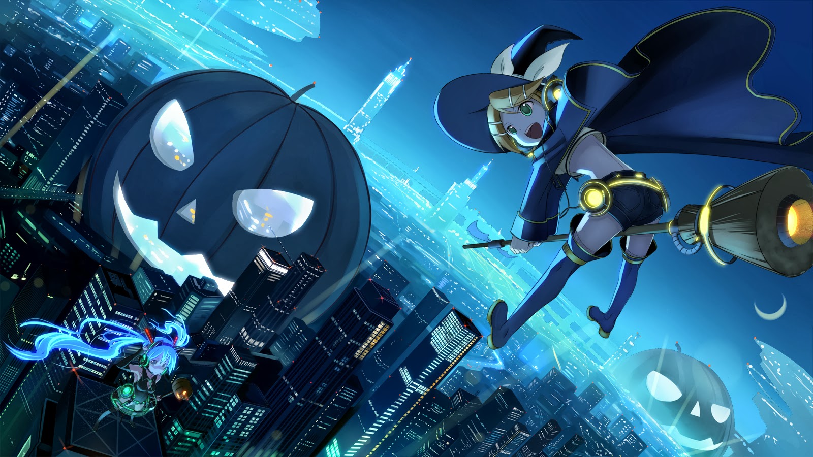 Halloween Vocaloid City Girl Witch Night Holiday Widescreen HD