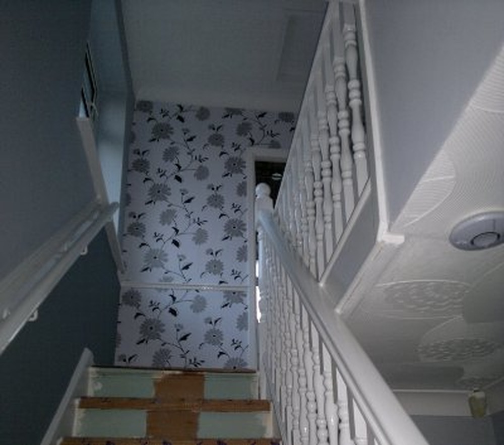 Hall Stairs And Landing Glossed Emulsioned Feature Wallpaper
