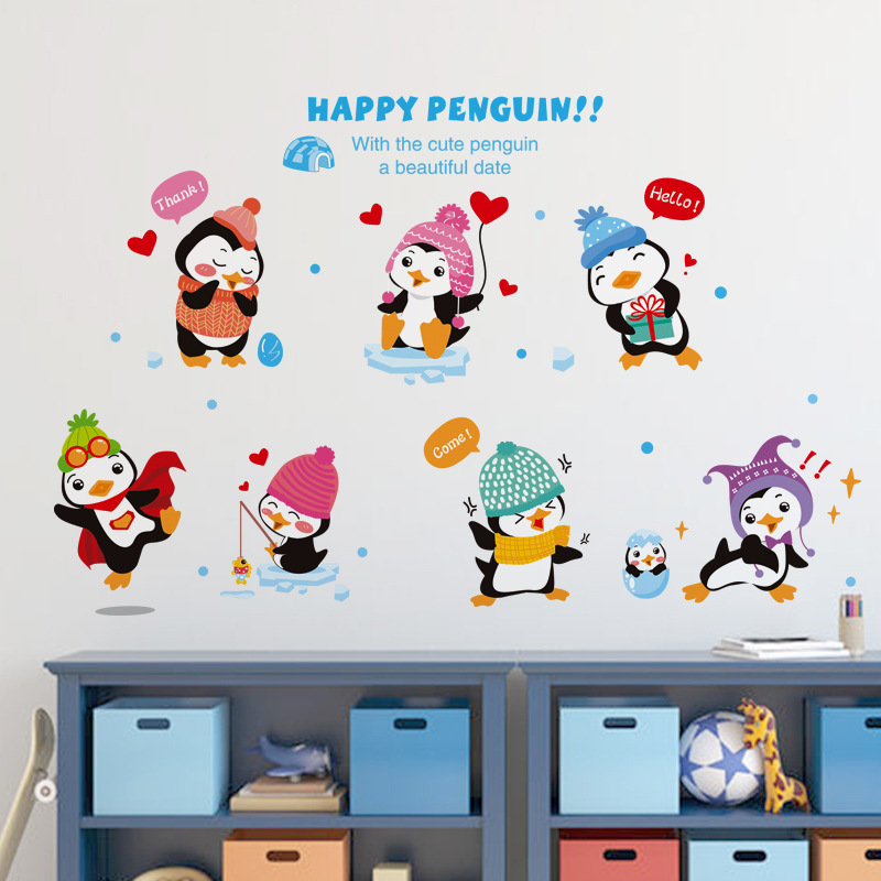Cute Penguins Family Wall Decal Stickers Happy Penguin Wallpaper