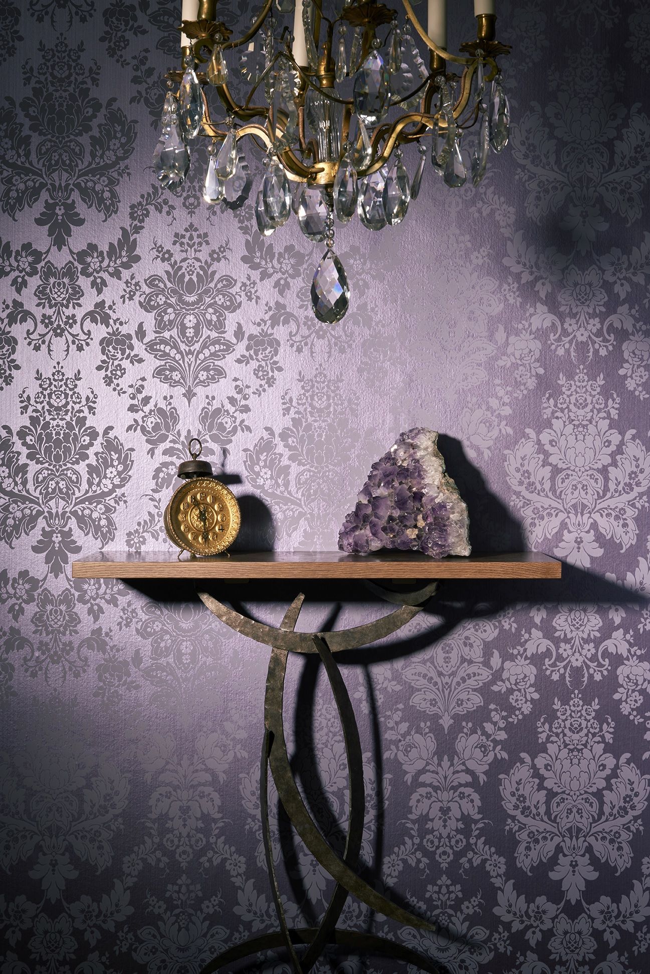 Giselle Damask Wallpaper In Country House Interior