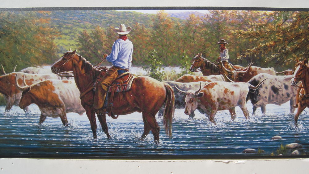 Herding Cattle On Horseback Old West Wallpaper Border