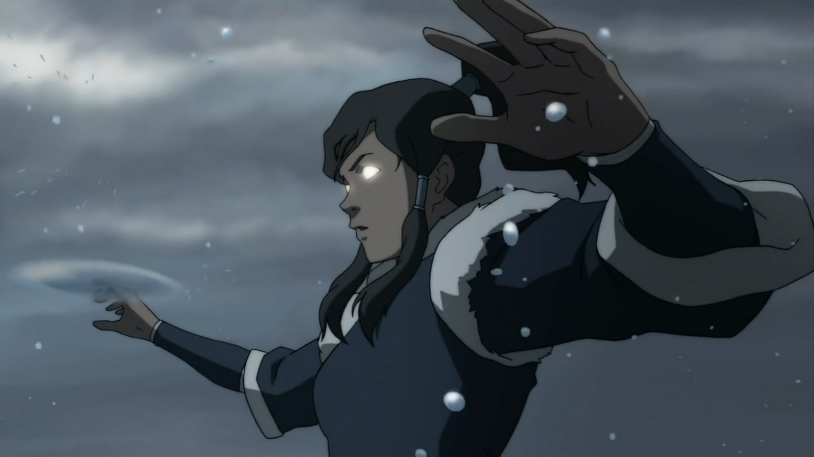 Korra in the Avatar State having finally connected with her spiritual