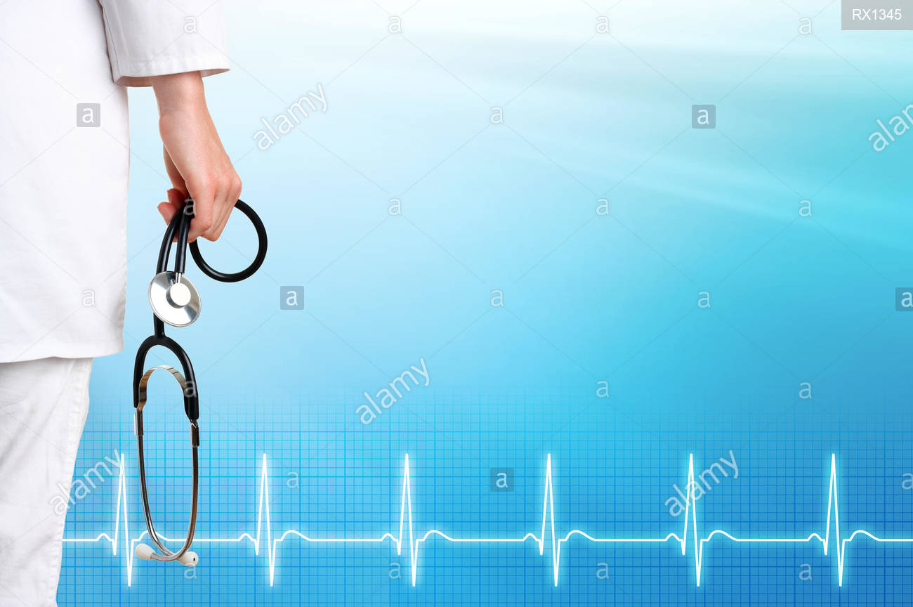 Doctor And Ecg Line With Medical Blue Background Stock Photo