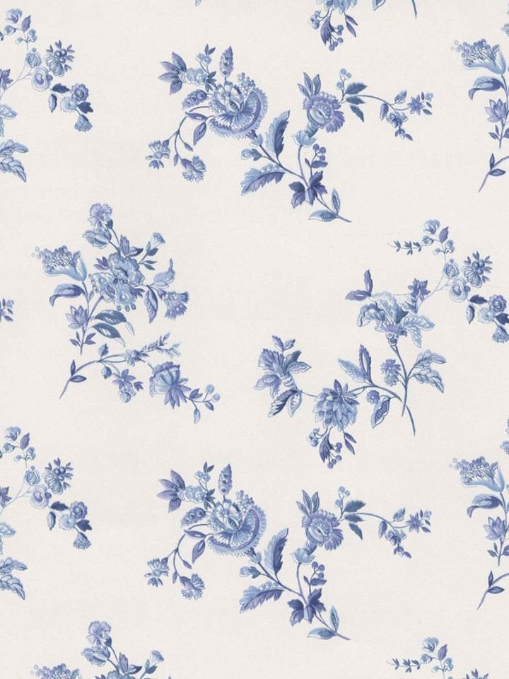 White Blue Floral Wallpaper
