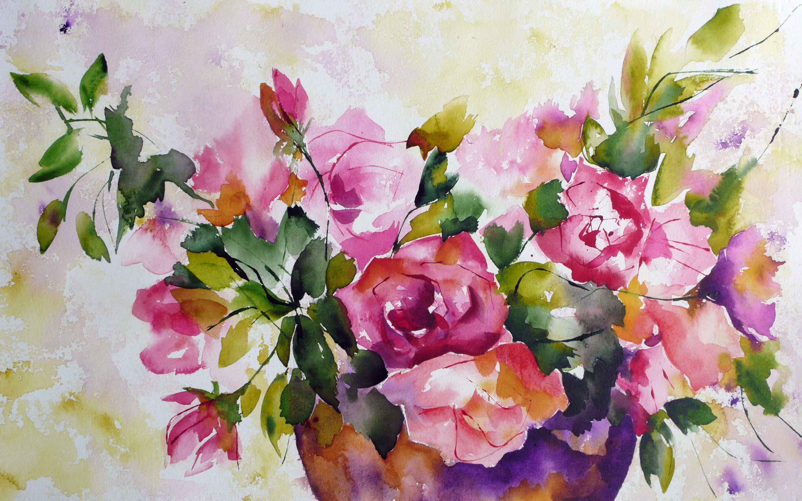 Flowers Watercolor Oil Painting Wallpaper
