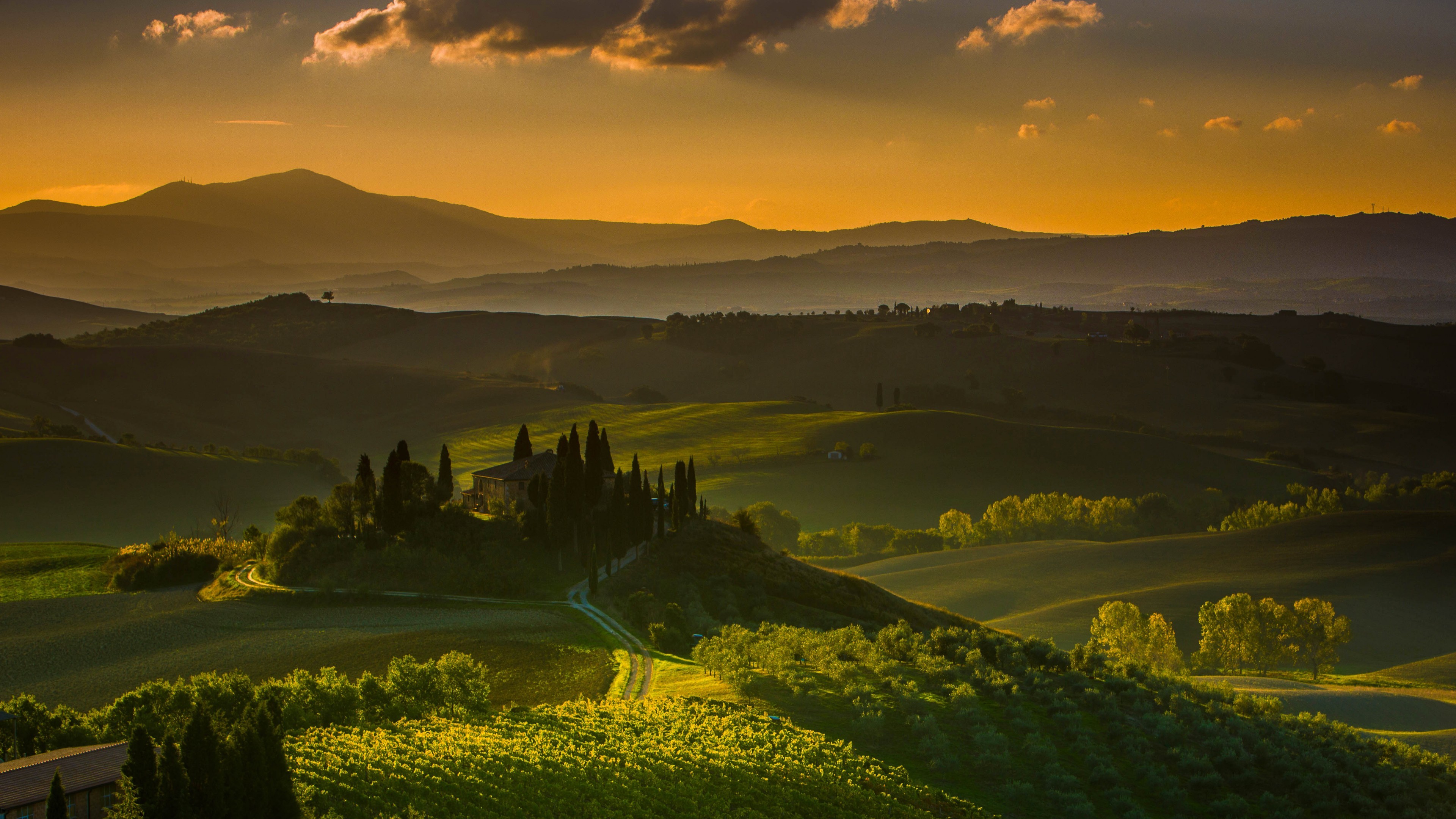 Scenic Sunrise over Rolling Hills in Tuscany, Italy