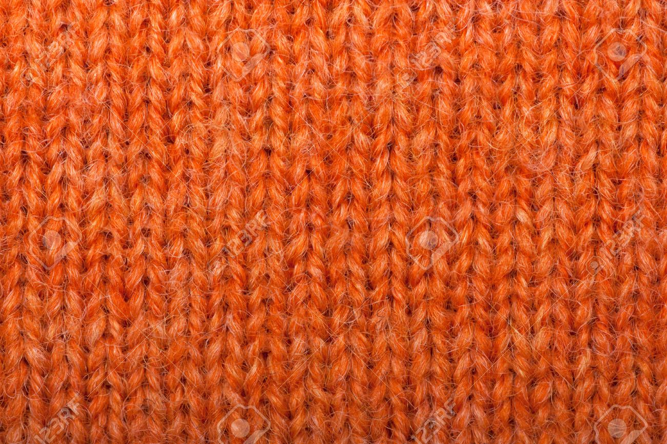 Macro Detail Of Orange Knitted Wool Texture Or Background Stock