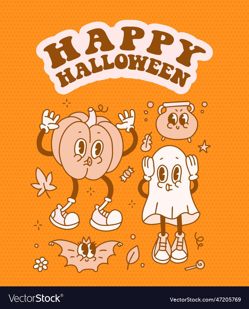 Retro halloween trendy 70s style comic ghost Vector Image