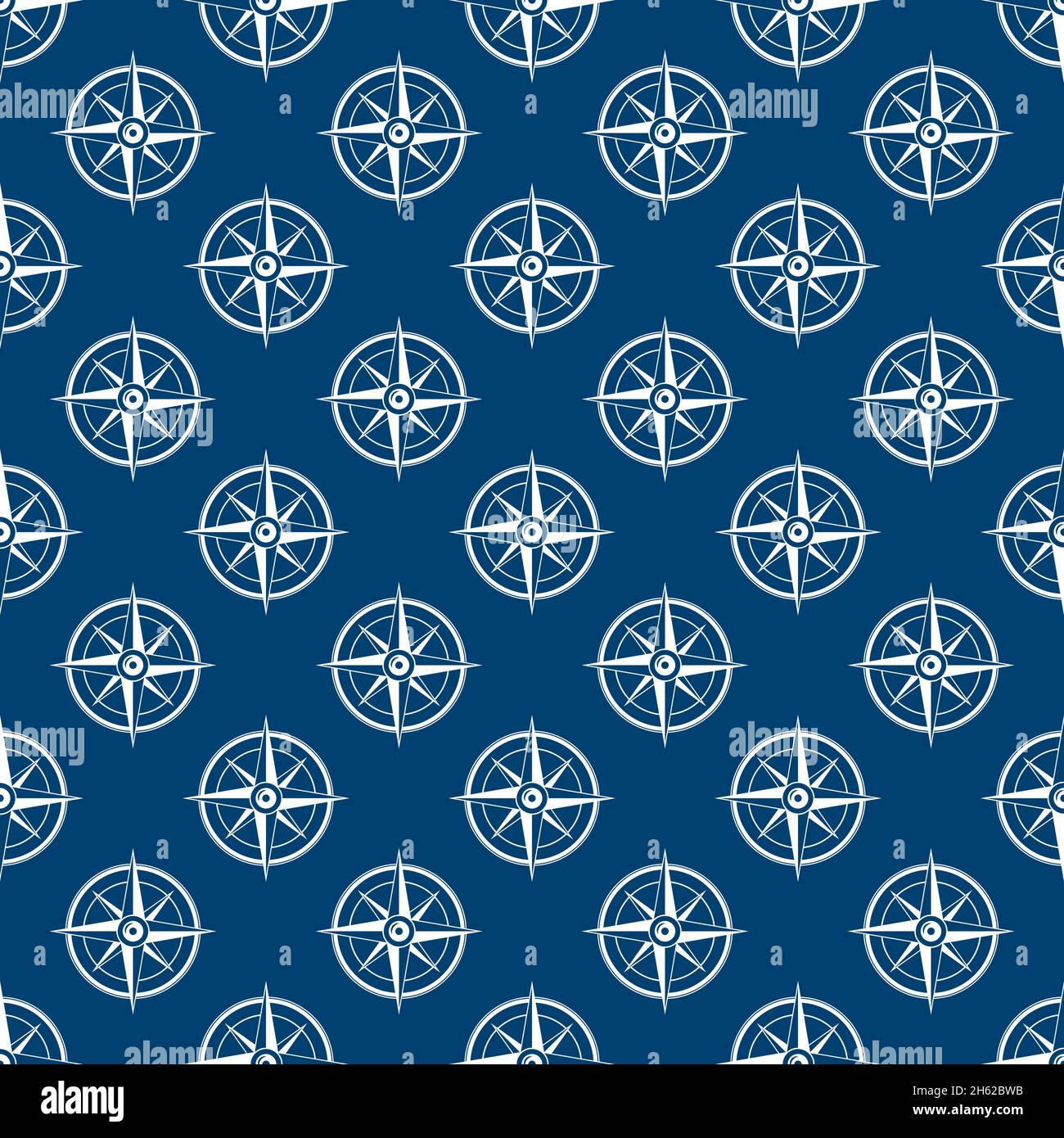 Nautical Seamless Pattern With Pass On Blue Background Ship