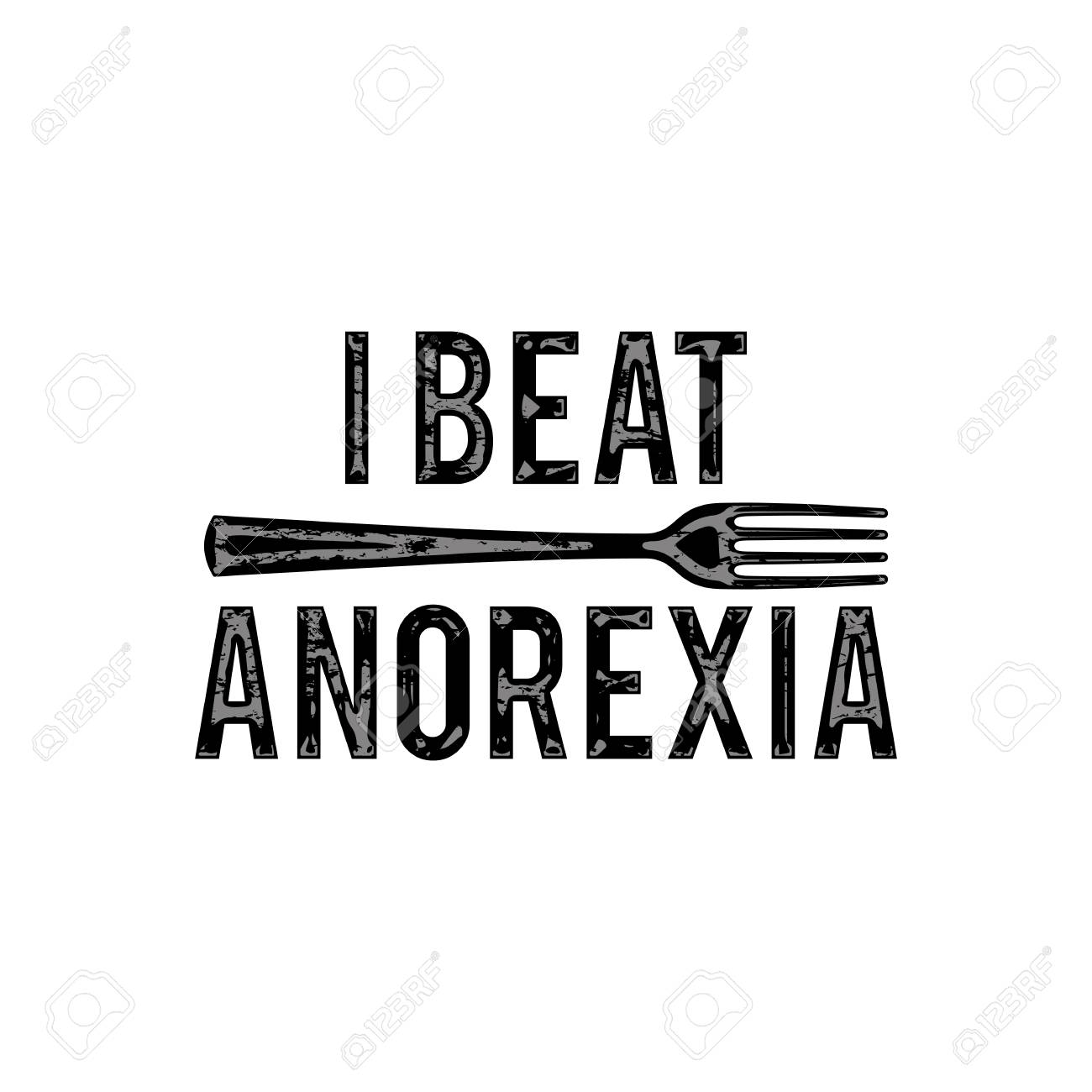 I Beat Anorexia Ironic Slogan With Fork On White Background