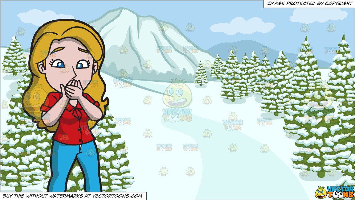 A Shocked And Surprised Woman Snowy Landscape Background