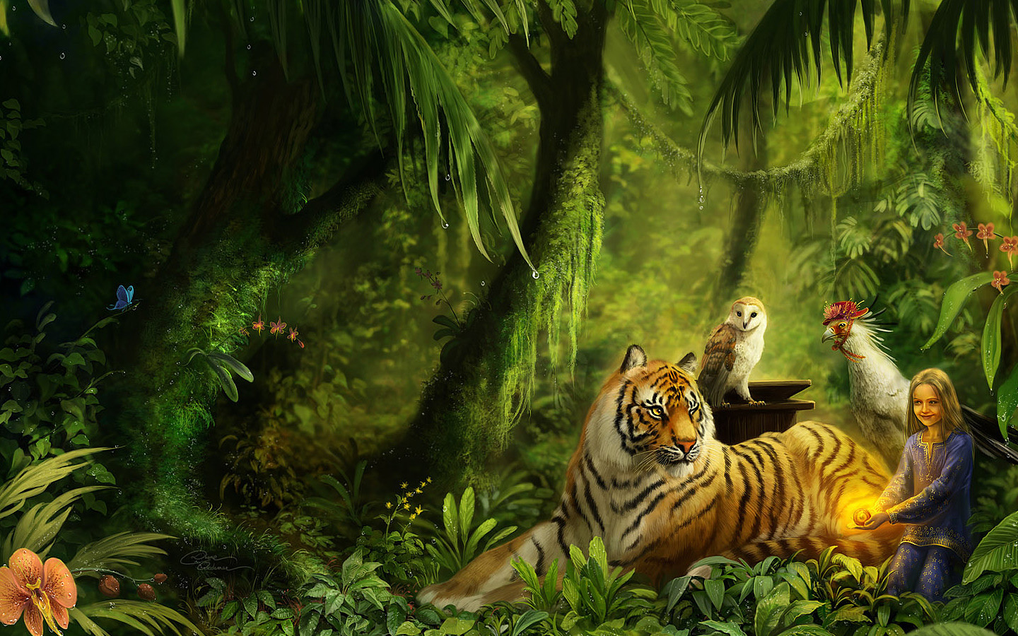 Tiger Forrest Fantasy Desktop Wallpaper