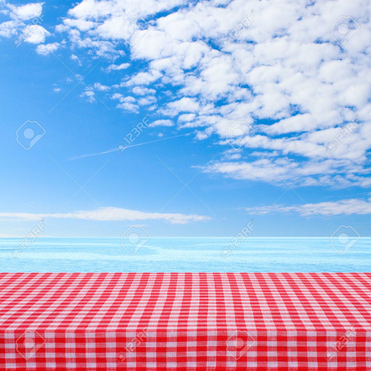 Empty Wooden Deck Table With Tablecloth For Product Montage