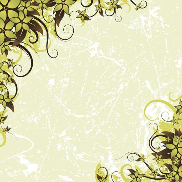 Green Scratched Background With Floral Corners Vector