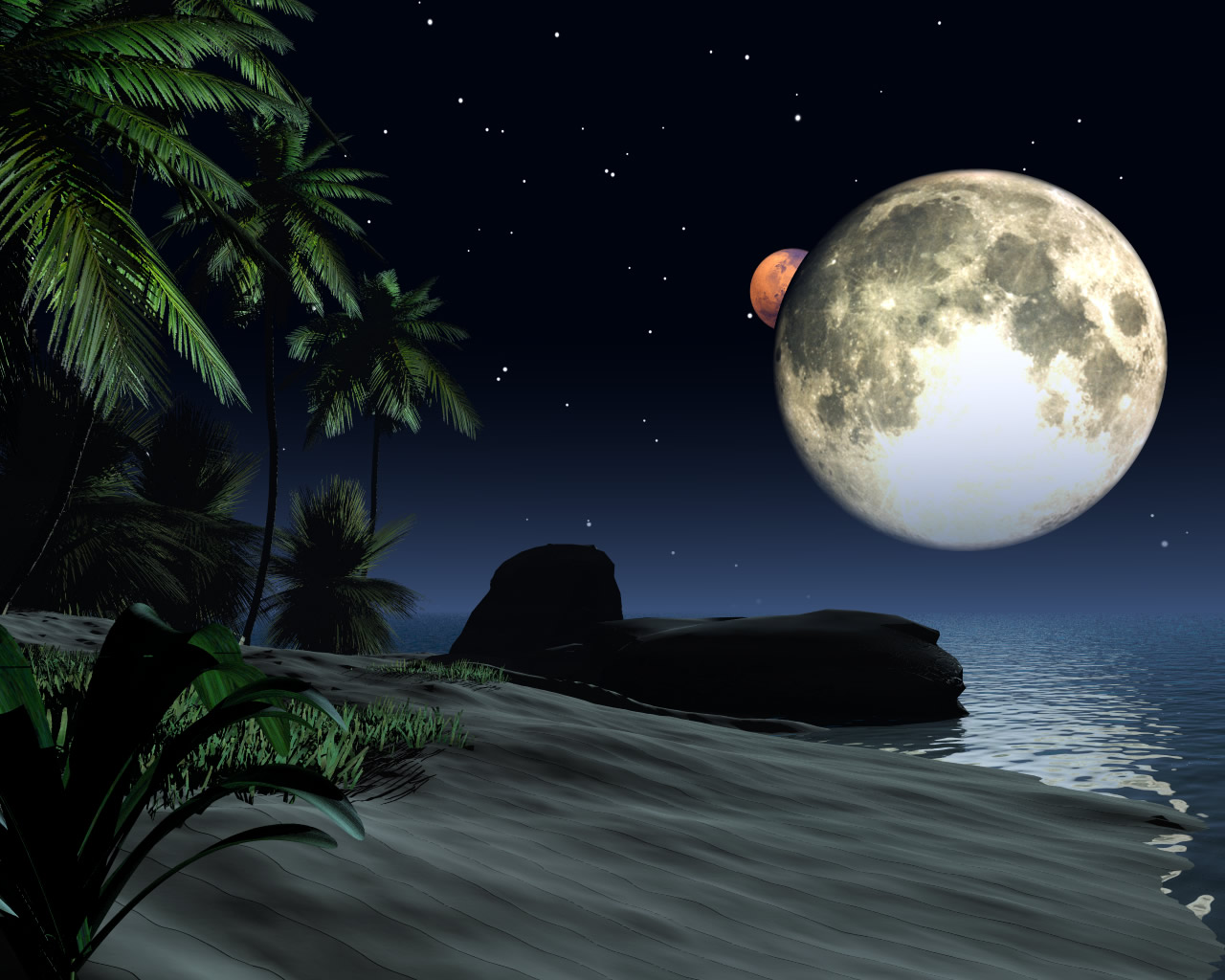 High Resolution 3d Scenery Puter Wallpaper Moon Space And Ocean