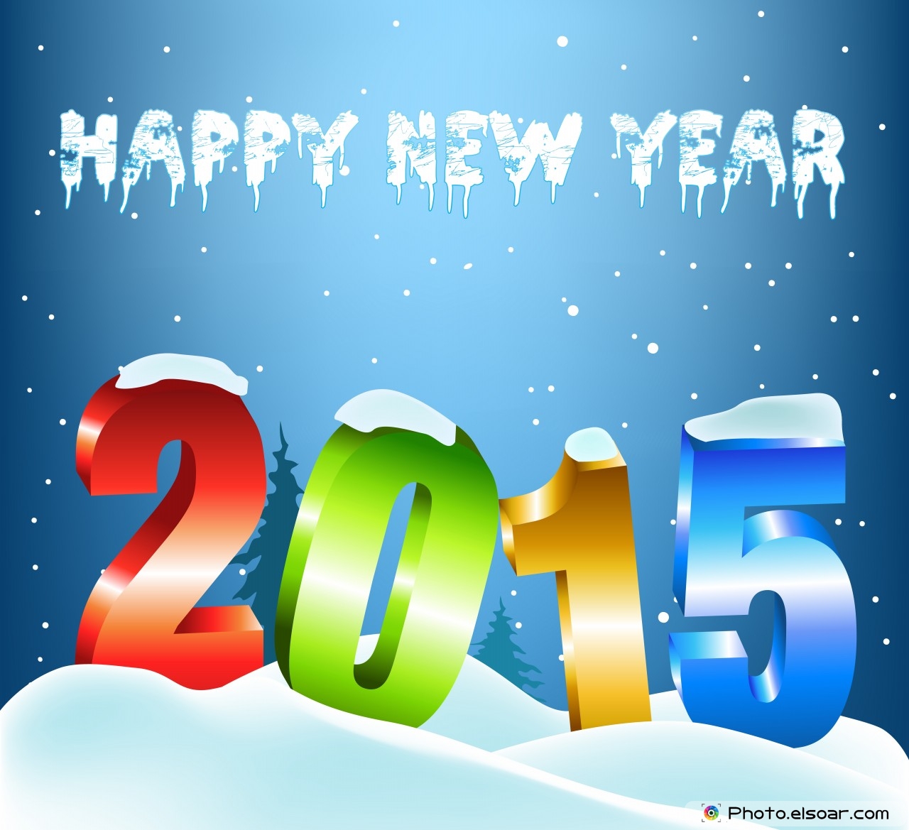 Happy New Year 2015 With Stylish Colorful Text And Snow