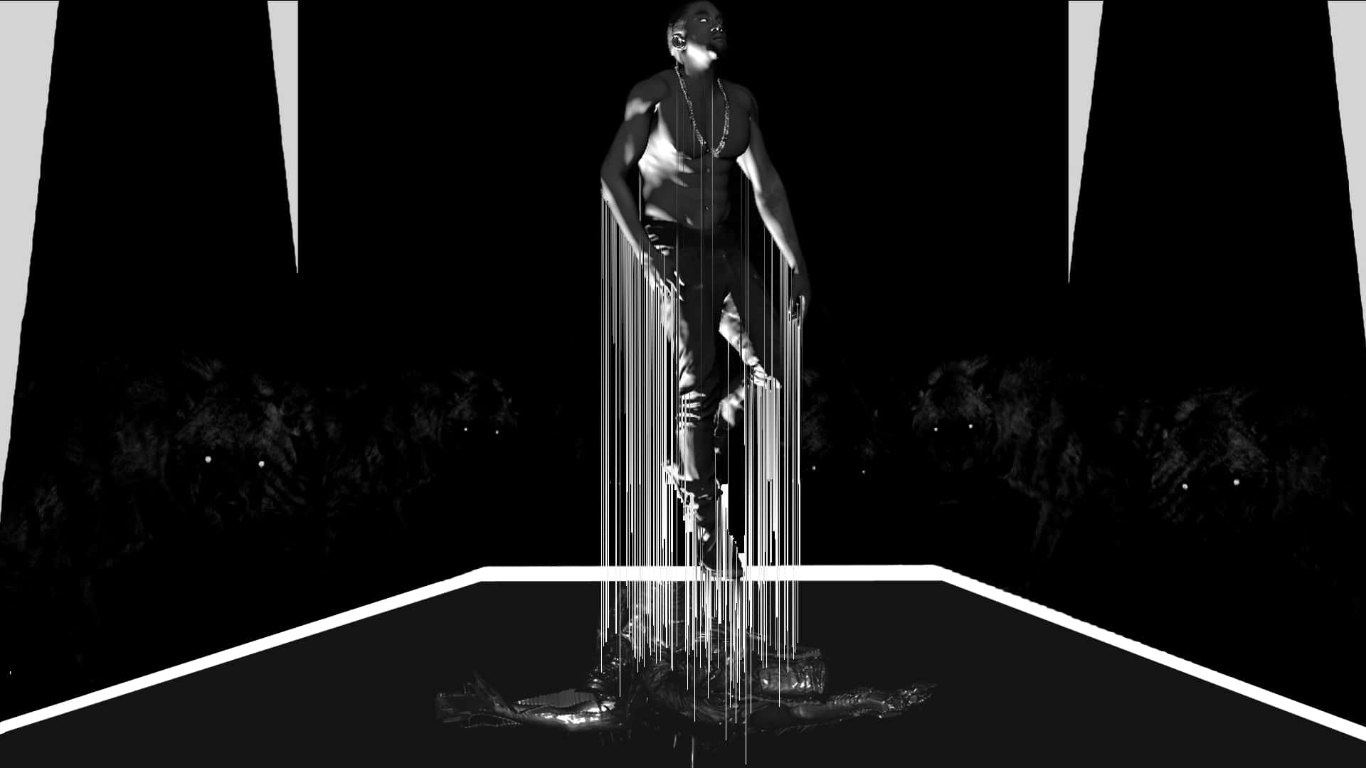 A Black And White Image Of Woman Standing On Platform Wallpaper