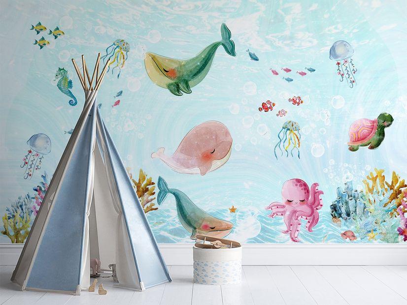 Nursery Cute Sea Animals Wallpaper Mural Wallmur