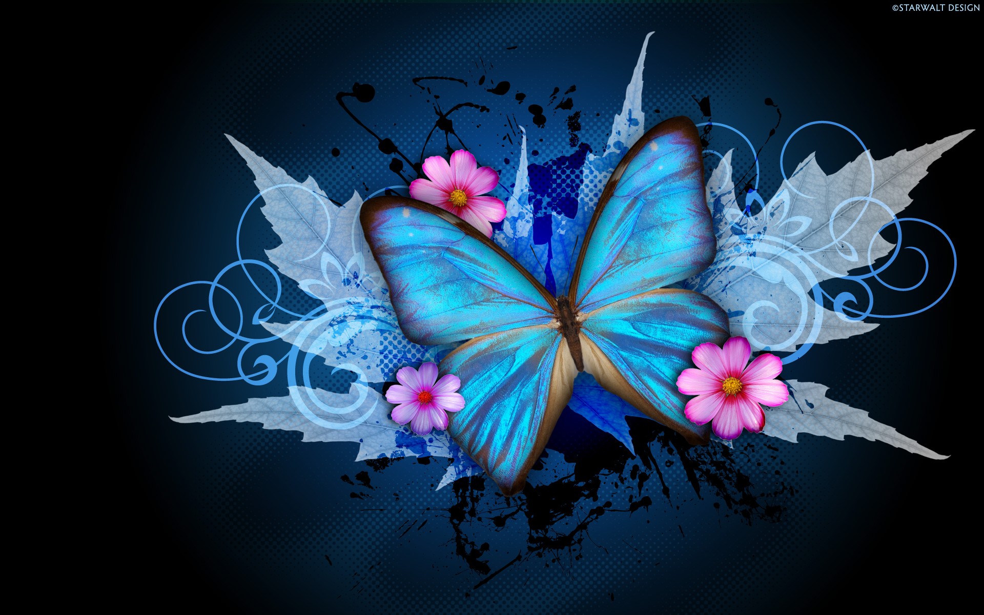 Abstract Butterflies Digital Art Flowers Best Widescreen Background HD