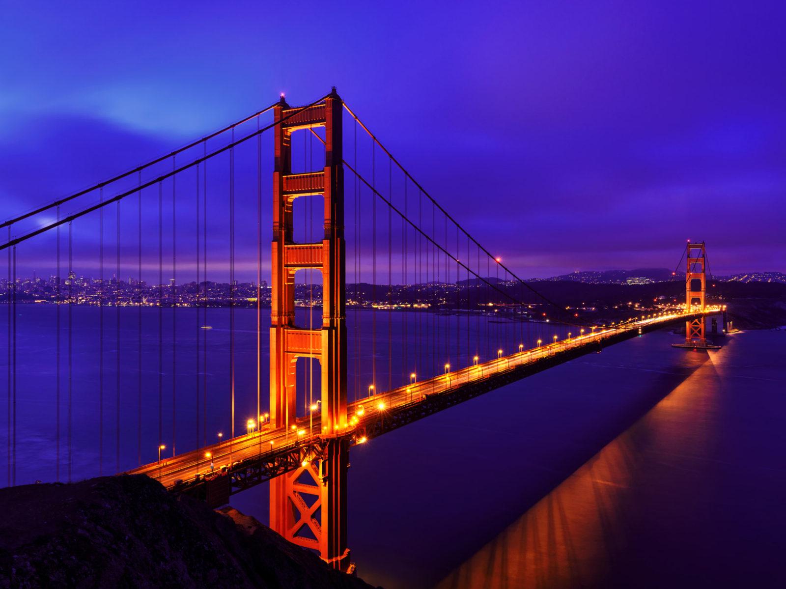 Golden Gate Bridge Blue Night Suspension In San Francisco
