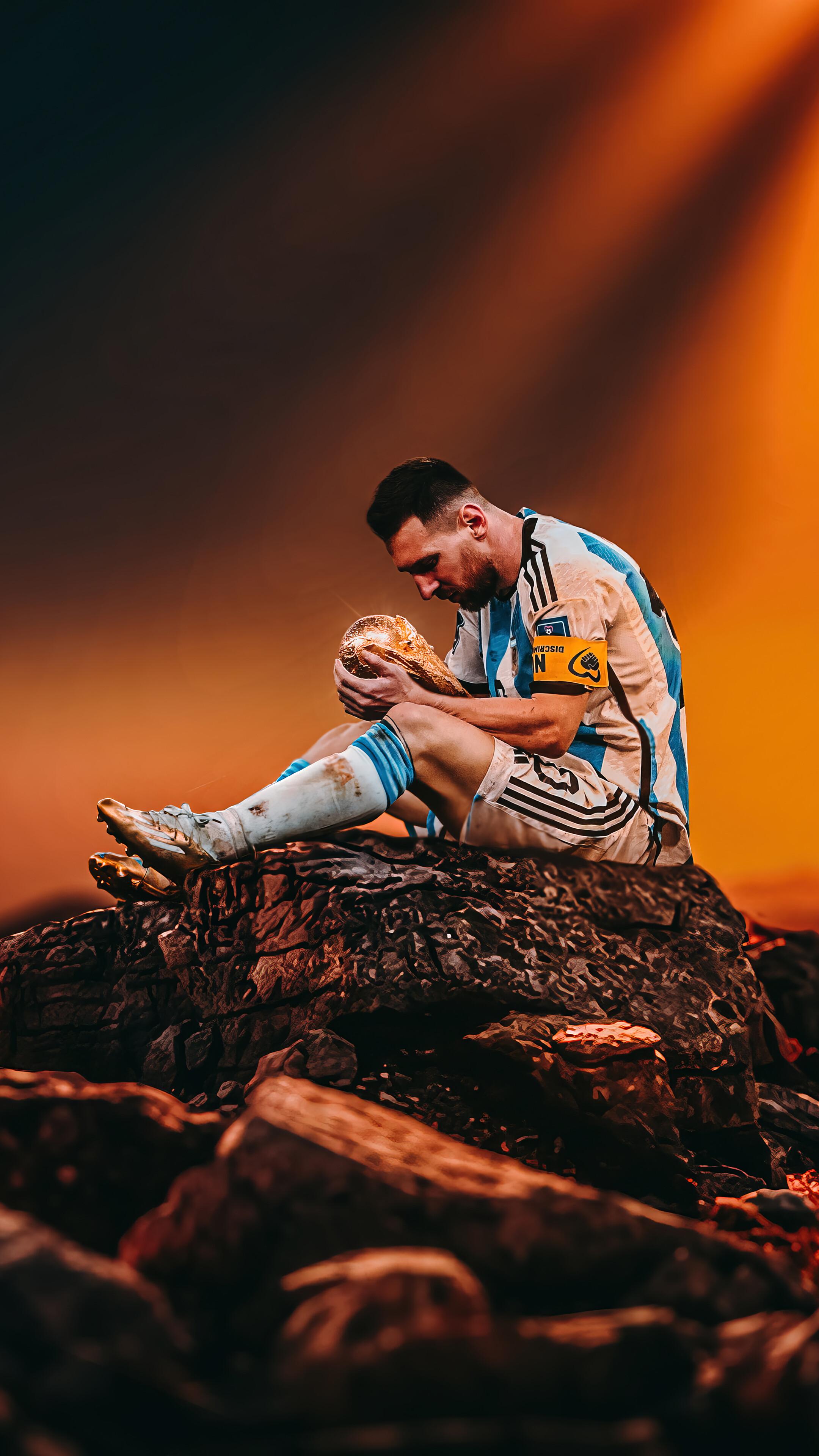 Lionel Messi Trophy FIFA World Cup 4K Wallpaper iPhone HD