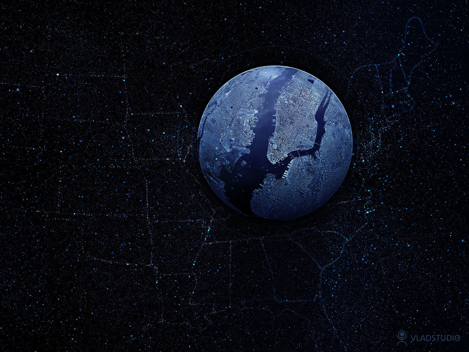 3d Moon Earth And Stars Wallpaper HD