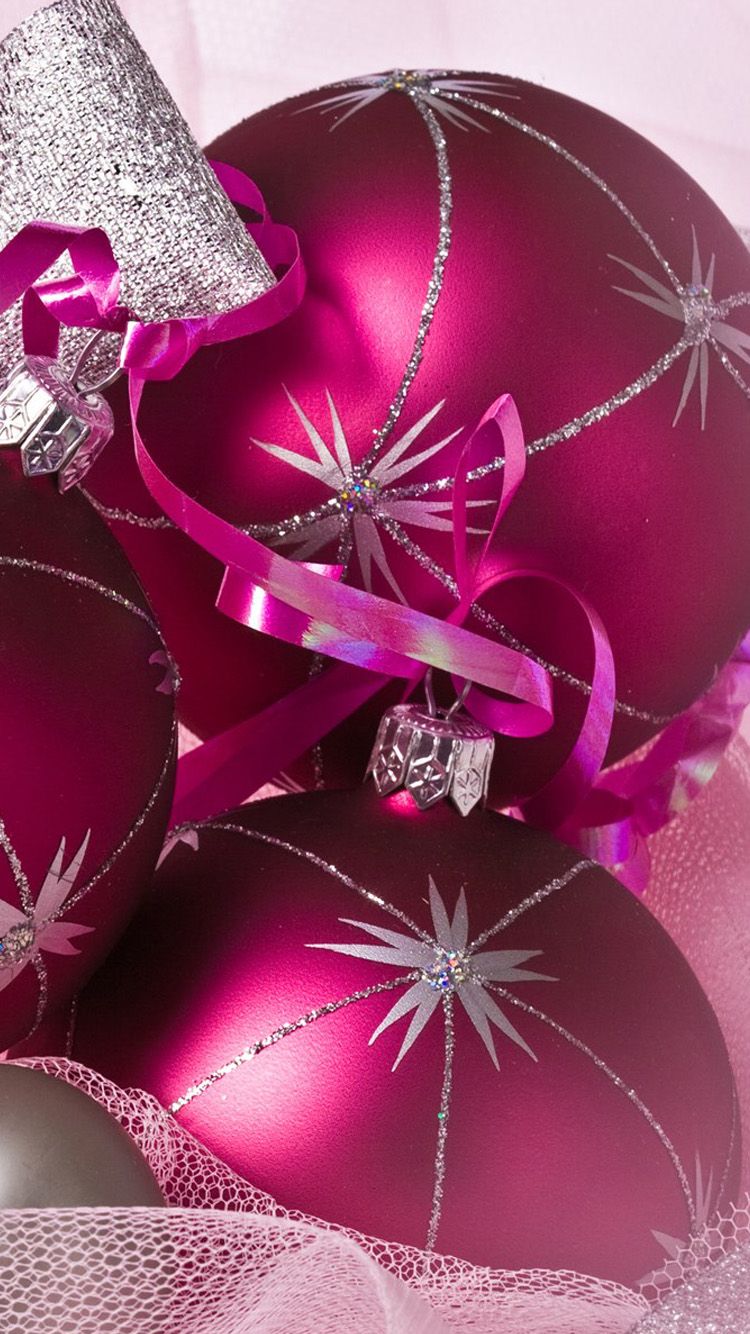 Purple Christmas Decoration Balls iPhone Wallpaper