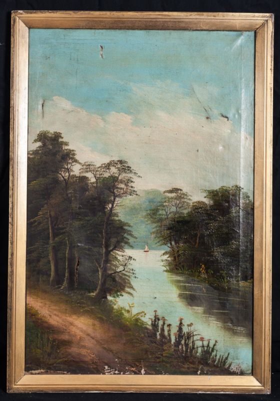 Antique 19th Century Oil Painting On S Of Lanscape