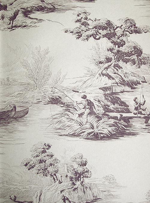 The Boatman Wallpaper Beautifully Drawn Toile In Plum On