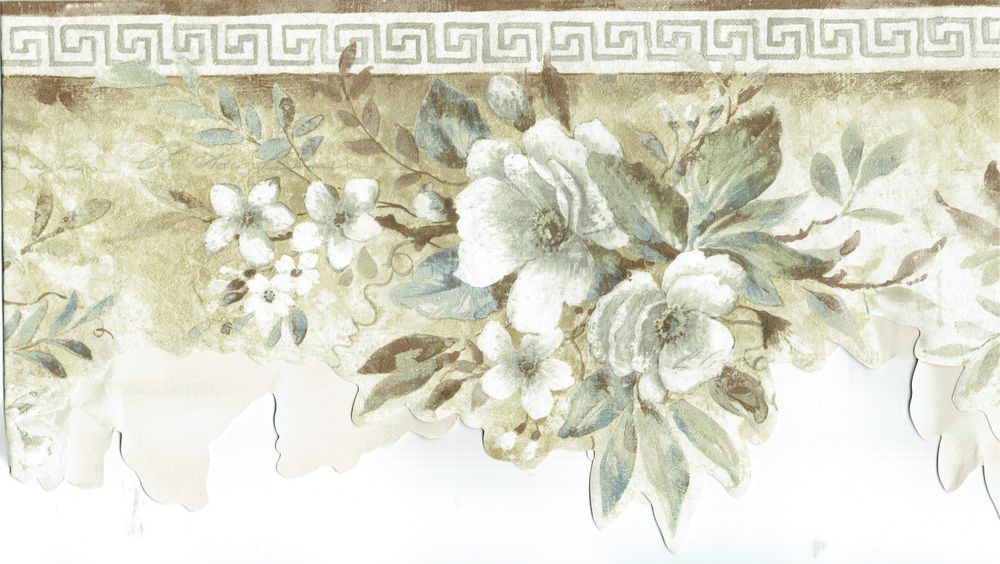 Die Cut Flowers Along On A Vine Leaves And Tan Wall Wallpaper Border