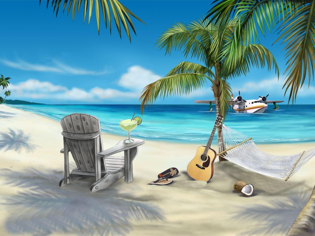 This animated beach desktop wallpaper has everything you need to be 1024x768
