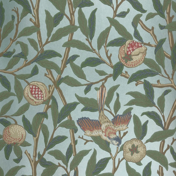 Morris Co Bird Pomegranate Wallpaper Turquoise Coral