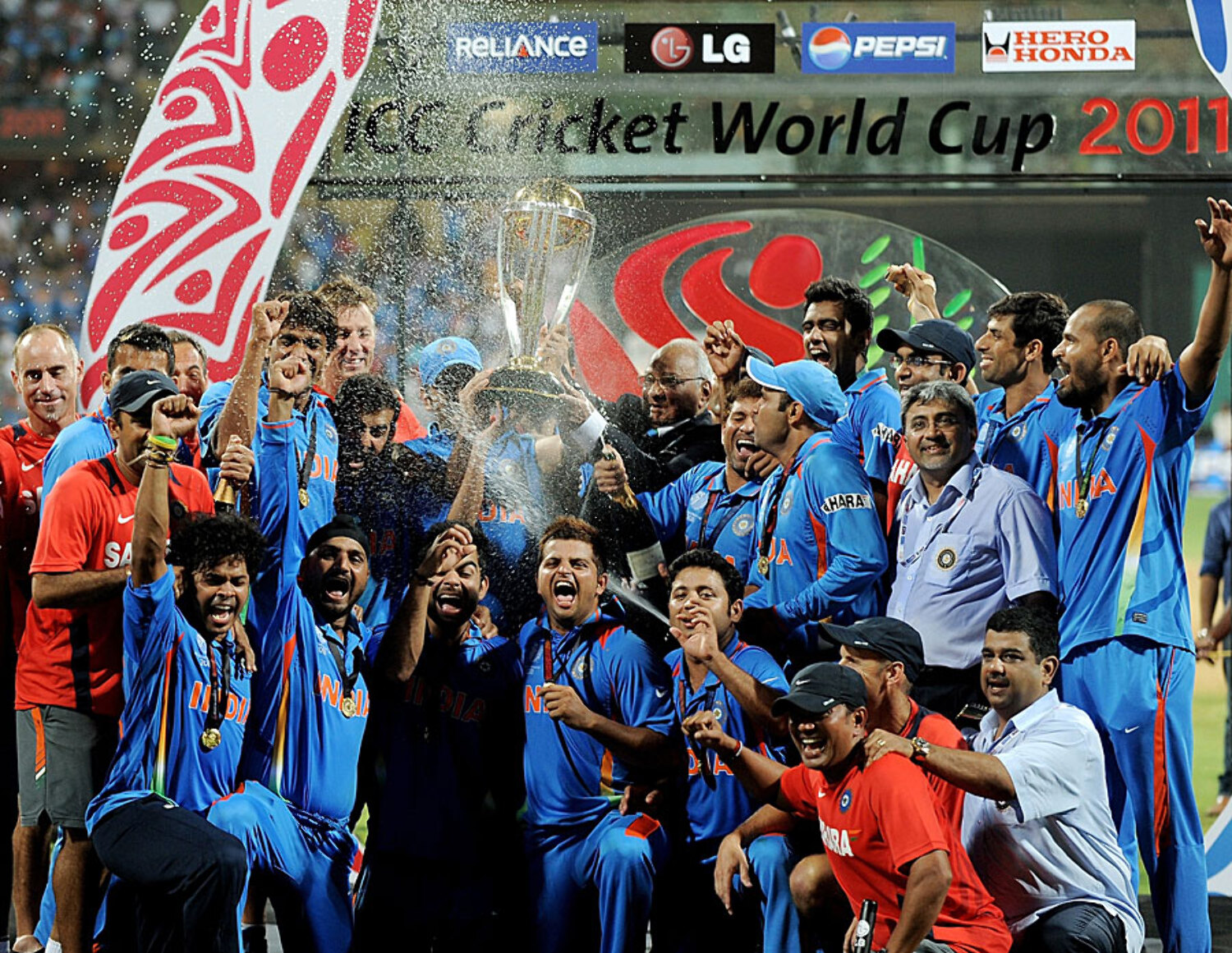 India Icc Cricket World Champion With Cup Trophy Picture Photos Celeberation Wallpaper
