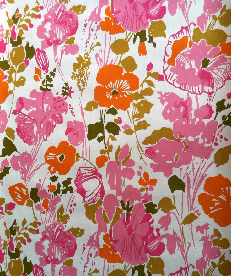 Vintage 1960s Wallpaper Whimsical Pink Poppies By The Yard