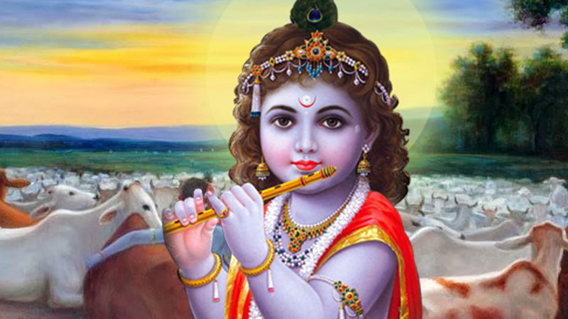 Little Krishna With Flute HD Wallpaper