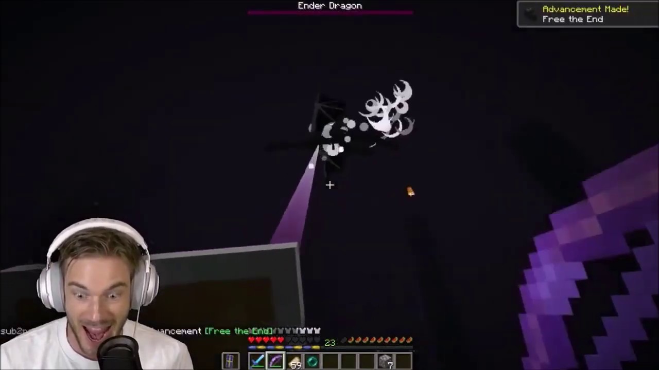 Pewdiepie Defeats The Ender Dragon With Jojo Music In