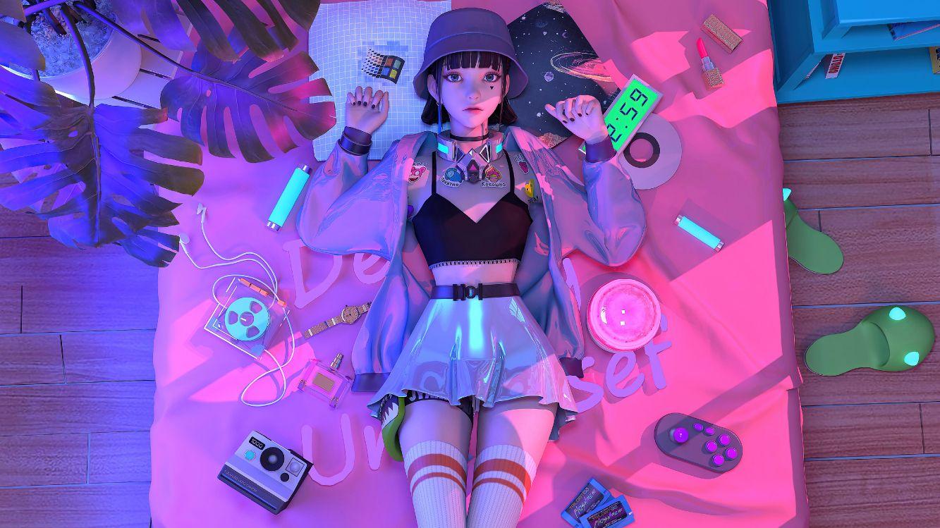 Beautiful Anime Cyberpunk Girl Wallpaper 4K - HeroWall Backgrounds