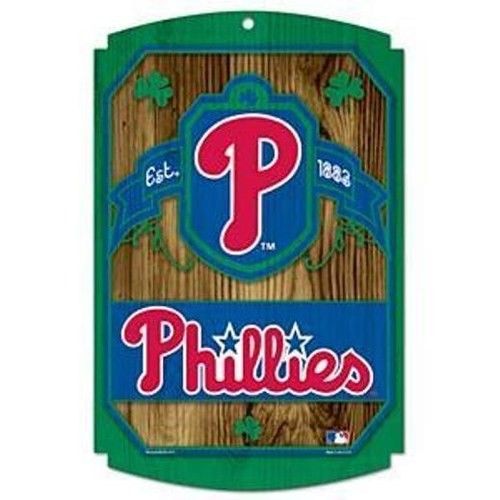 Philadelphia Phillies Green Shamrock Background Wood Sign