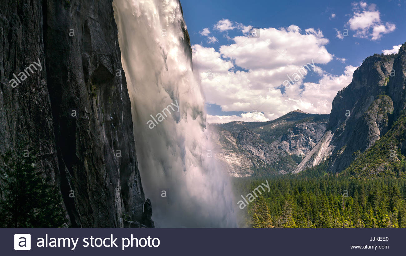 Close Up Of Yosemite Falls With A Glowing Stream And Background