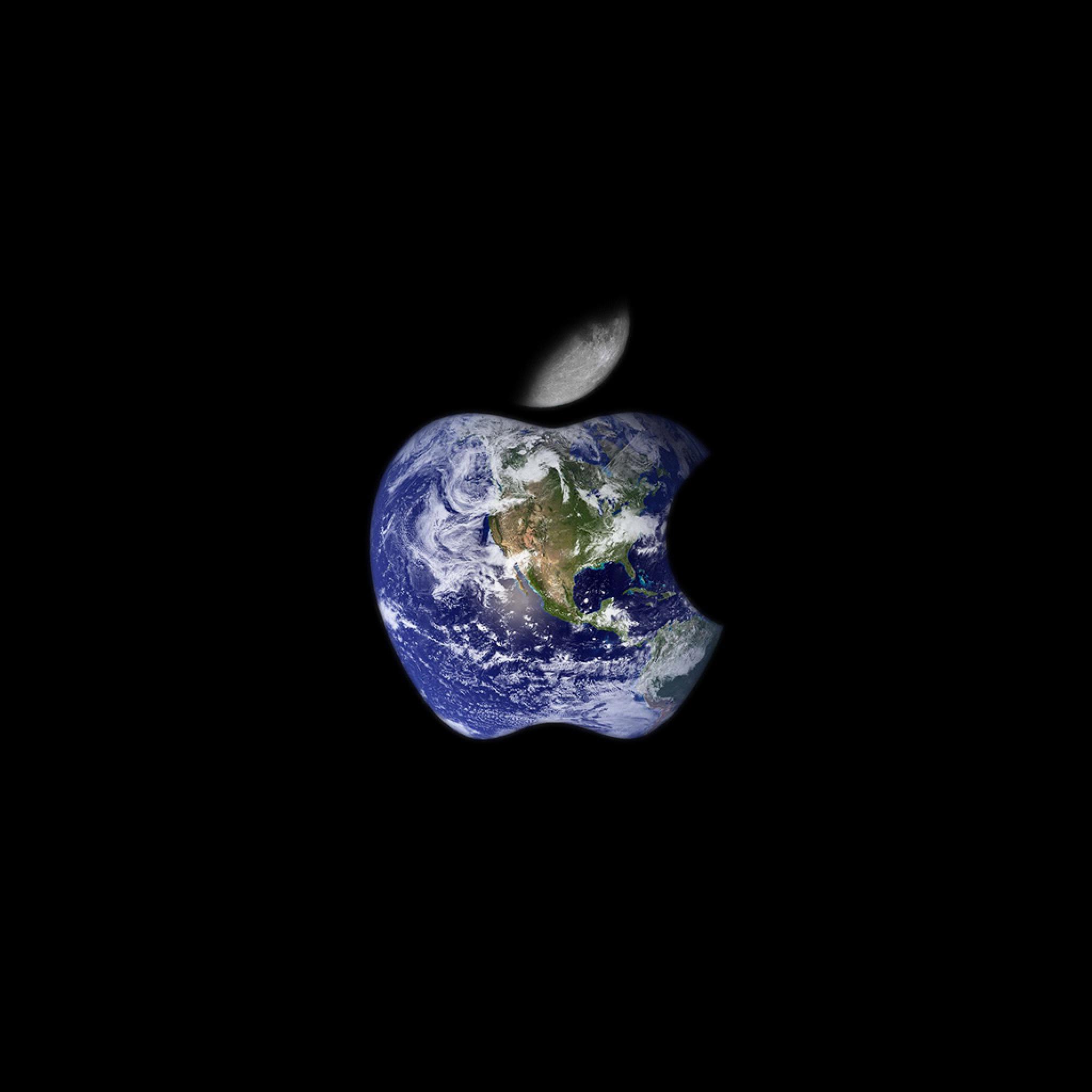  Apple Earth And Moon Logo Nature Black Background HD Wallpaper 2048x2048