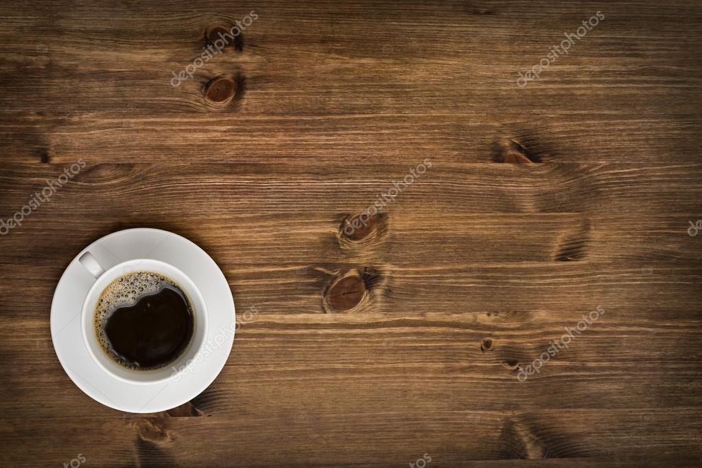 Coffee Cup Top On Wooden Table Background Stock Photo