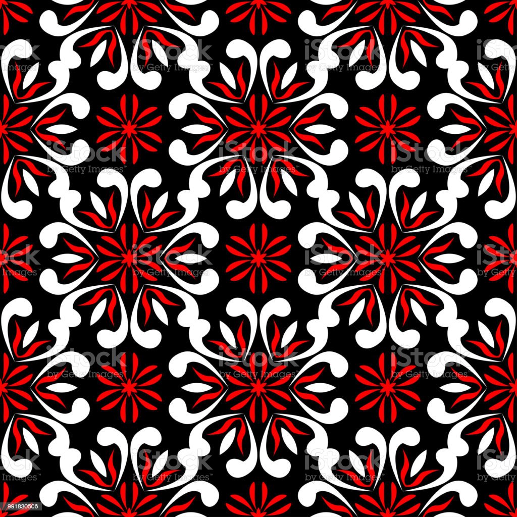 Black Red And White Floral Seamless Pattern Wallpaper Background