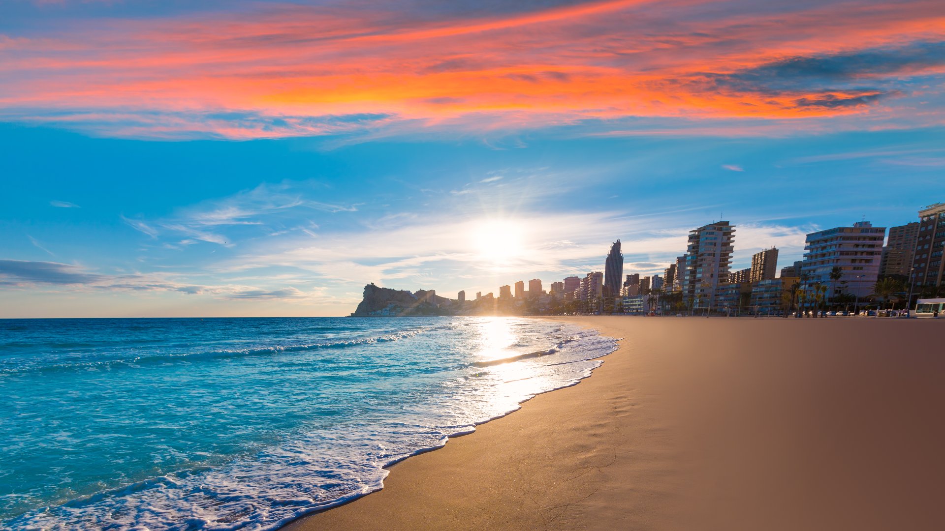 Full HD Wallpaper Costa Blanca Sunrise Beach Resort Spain Desktop
