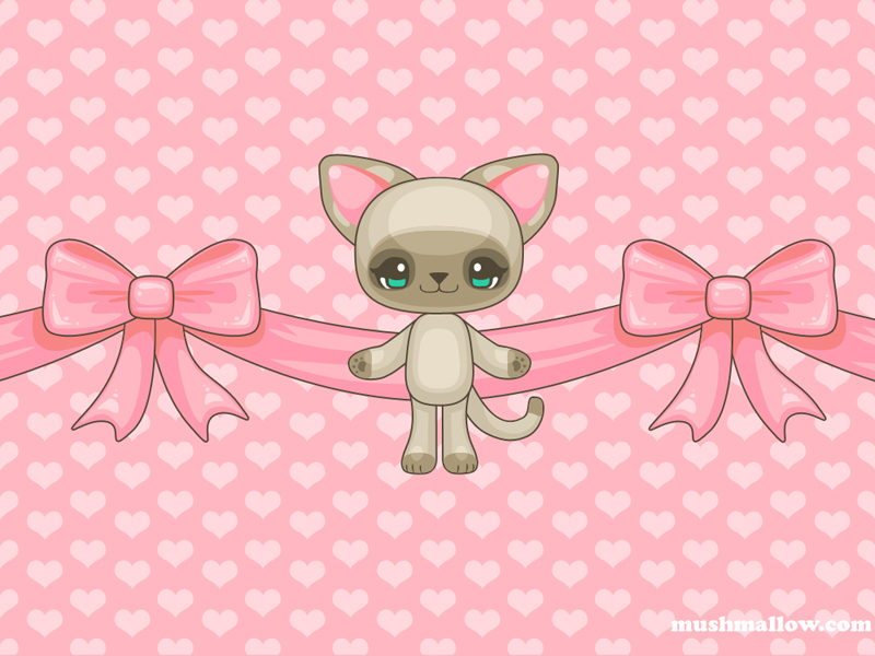 pink kawaii wallpaper with a cute kawaii kitty and two big pink bows
