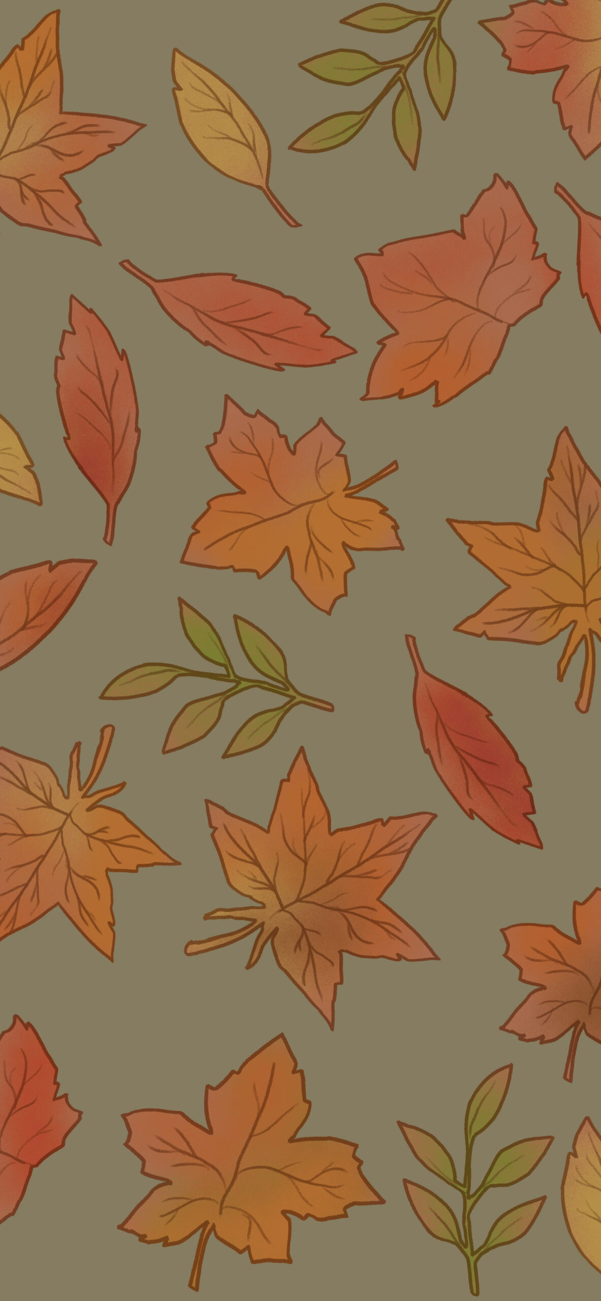 Fall Leaves Green Wallpaper