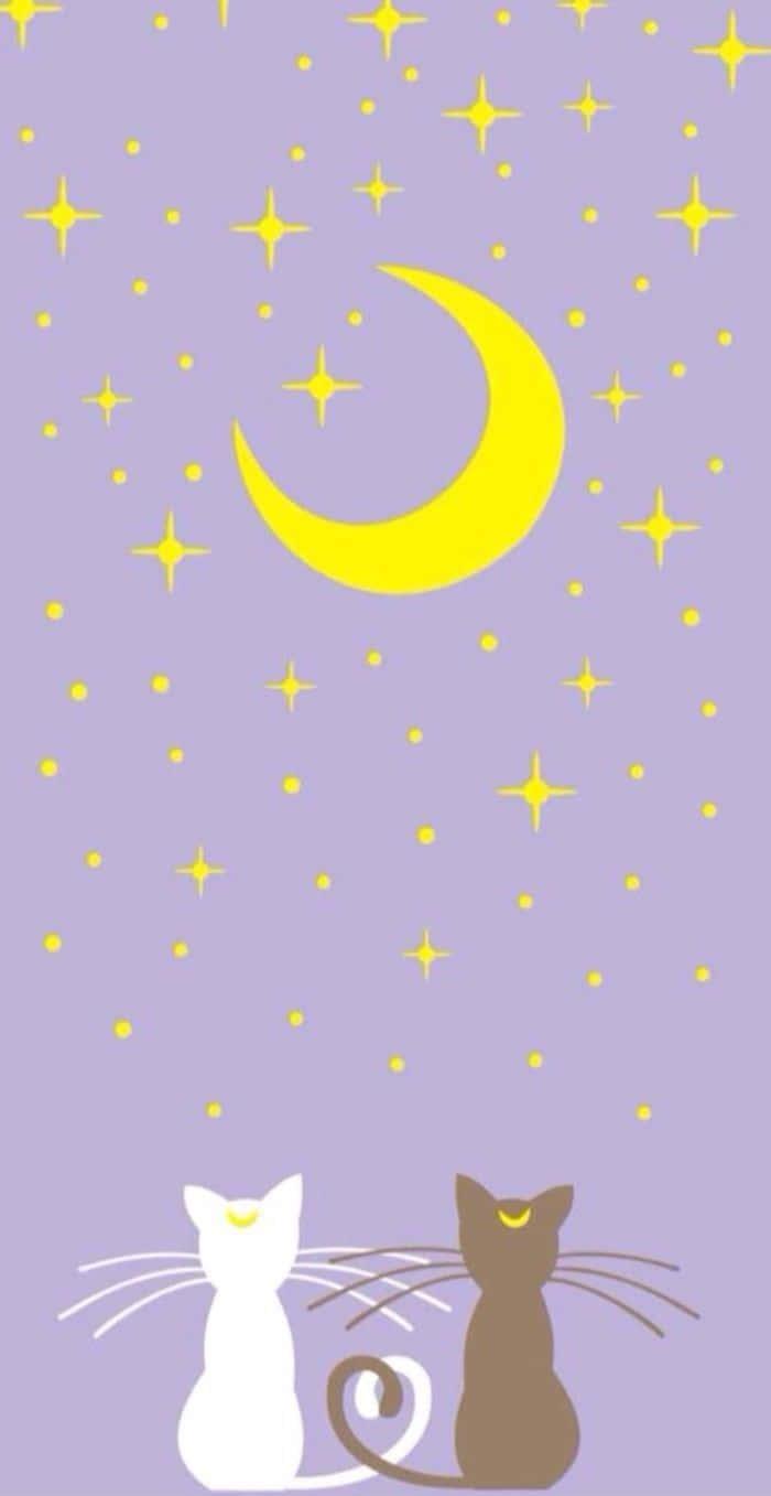Download Pastel Sailor Moon Luna Artemis Moon Watching Wallpaper