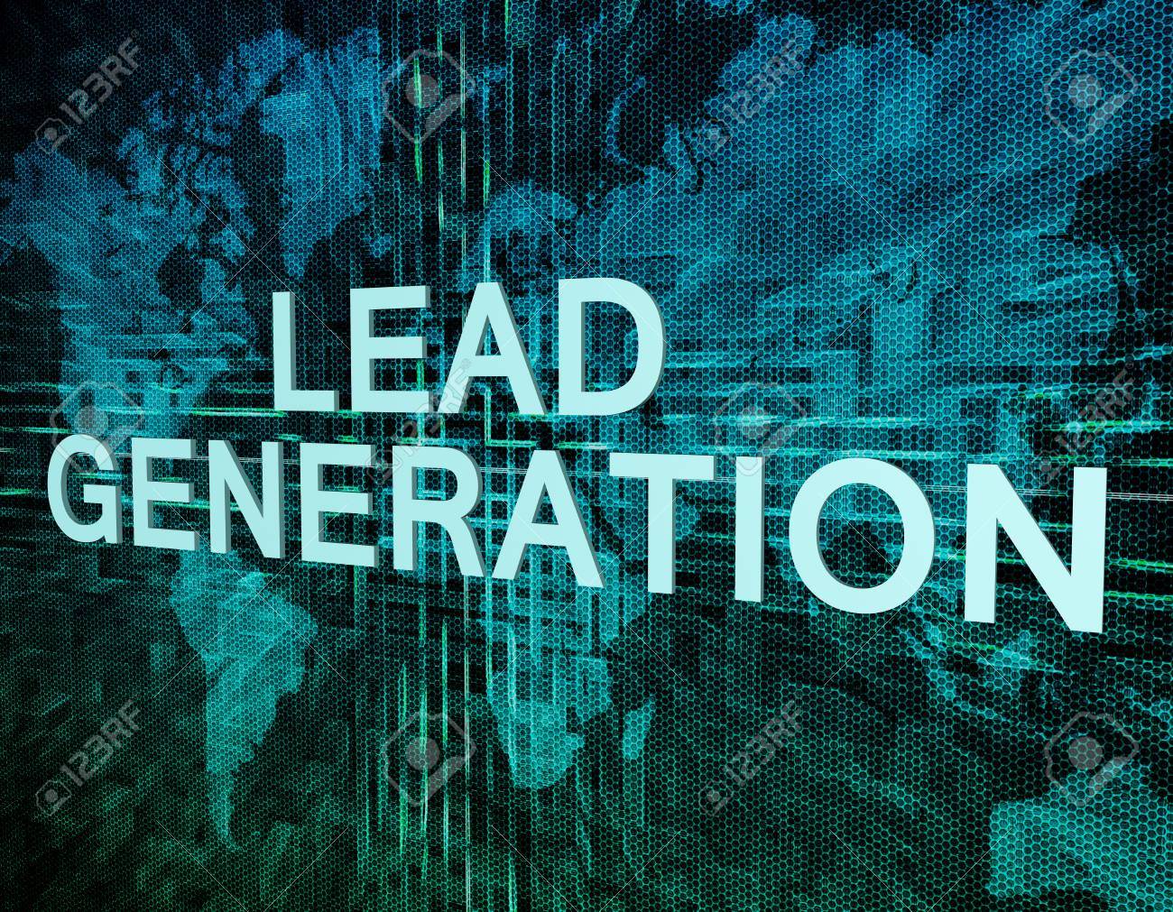Lead Generation Text Concept On Green Digital World Map Background