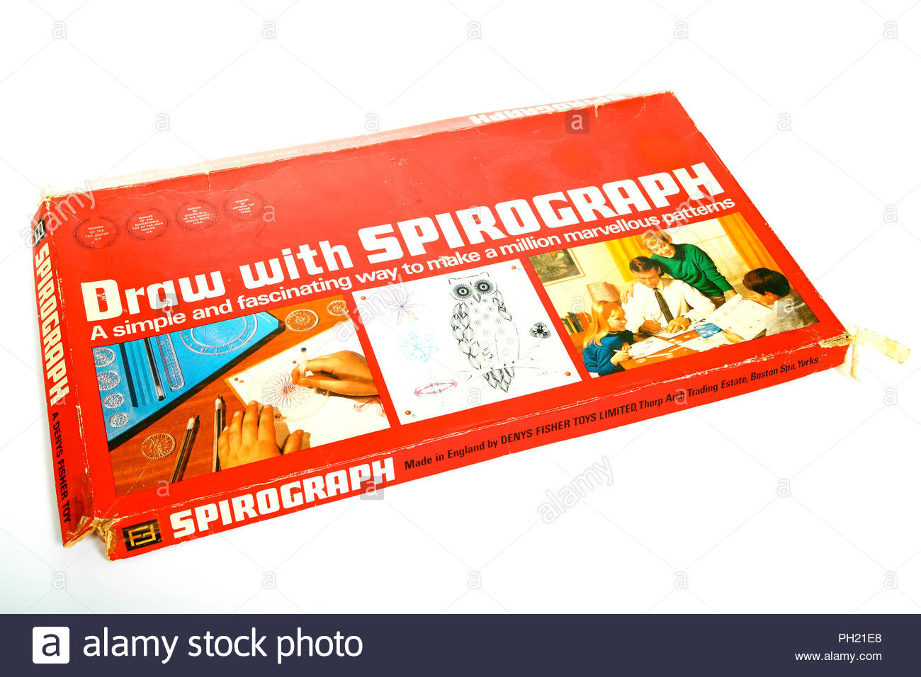 Old Tatty Fisher Toys Spirograph Set Box Isolated On A White