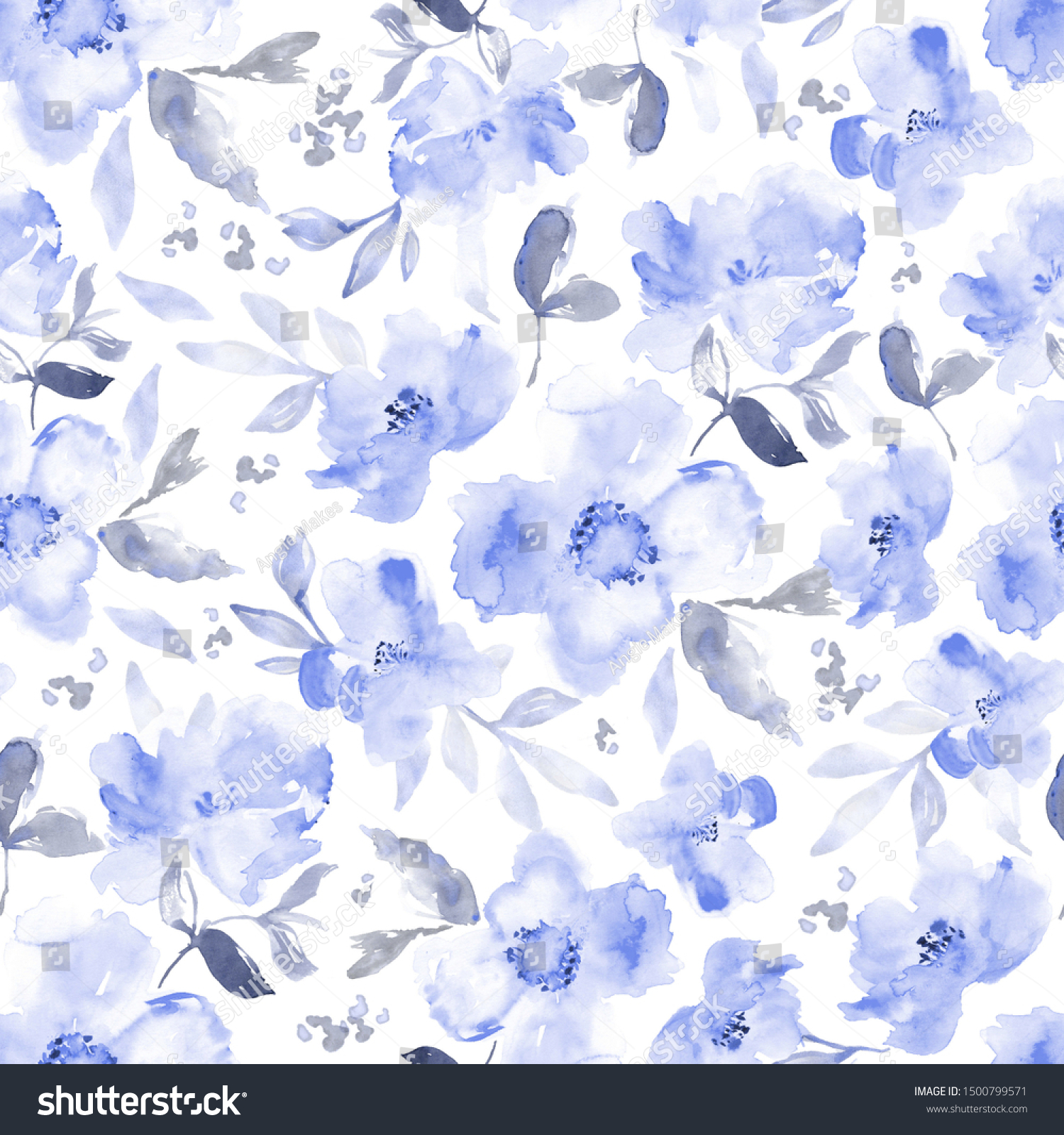 Hand Painted Blue Flower Wallpaper Background Stock Illustration